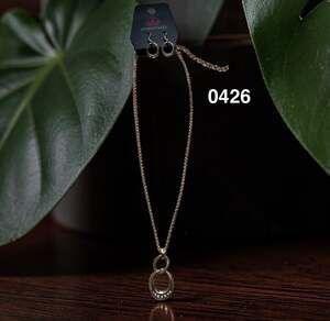 Paparazzi Rockefeller Royal Gold Crystal Double Oval Pendant Necklace and Earrin